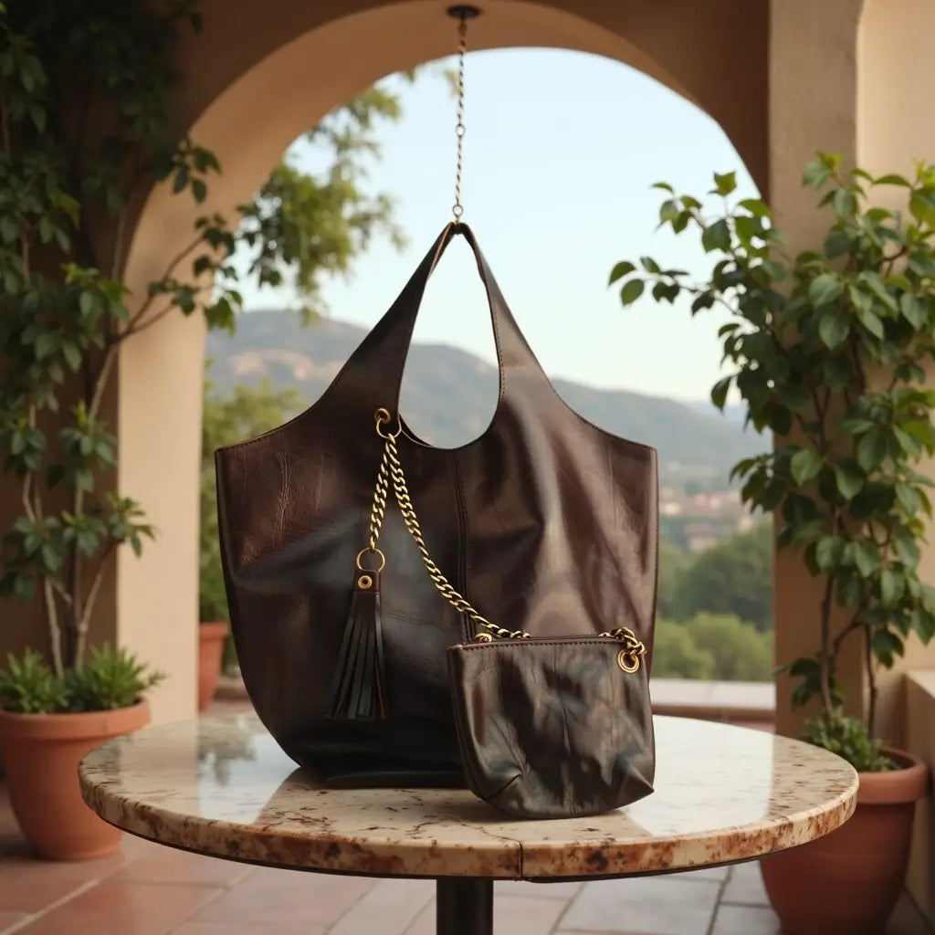 Dark Brown Leather Handbag & Wallet Set – Handcrafted 36cm image 5