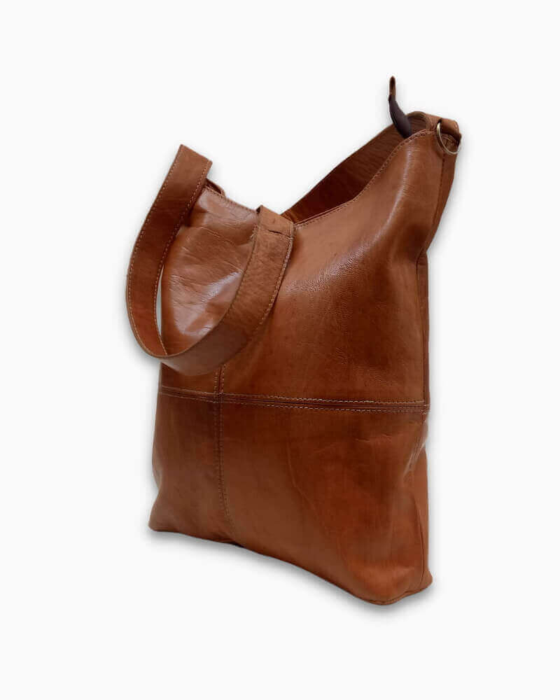 Cognac Brown Leather Hobo Handbag – Handcrafted Moroccan Shoulder Bag image 13
