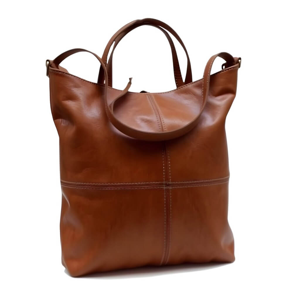 Cognac Brown Leather Hobo Handbag – Handcrafted Moroccan Shoulder Bag image