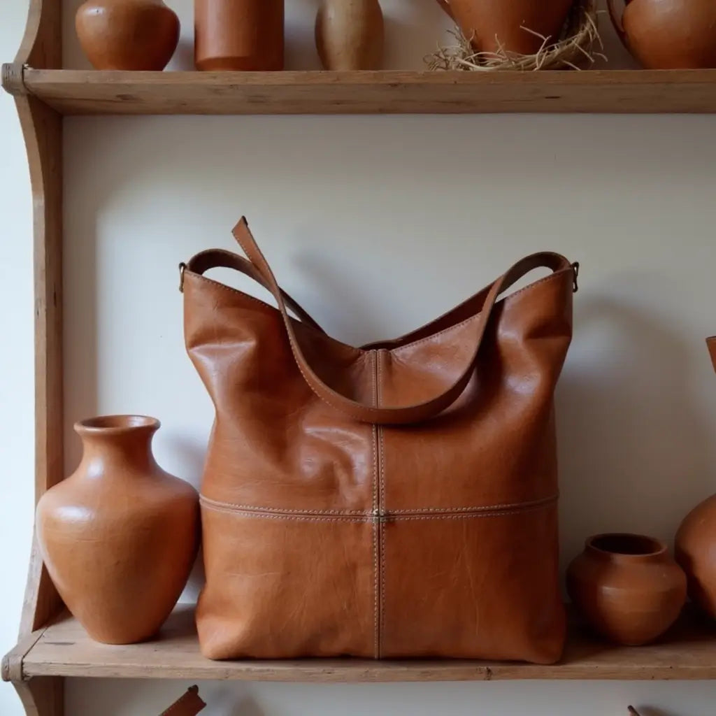 Cognac Brown Leather Hobo Handbag – Handcrafted Moroccan Shoulder Bag image 7