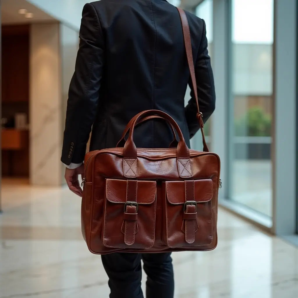 Atlas Leather Laptop Messenger Bag – Professional Briefcase with Brass Hardware image 3