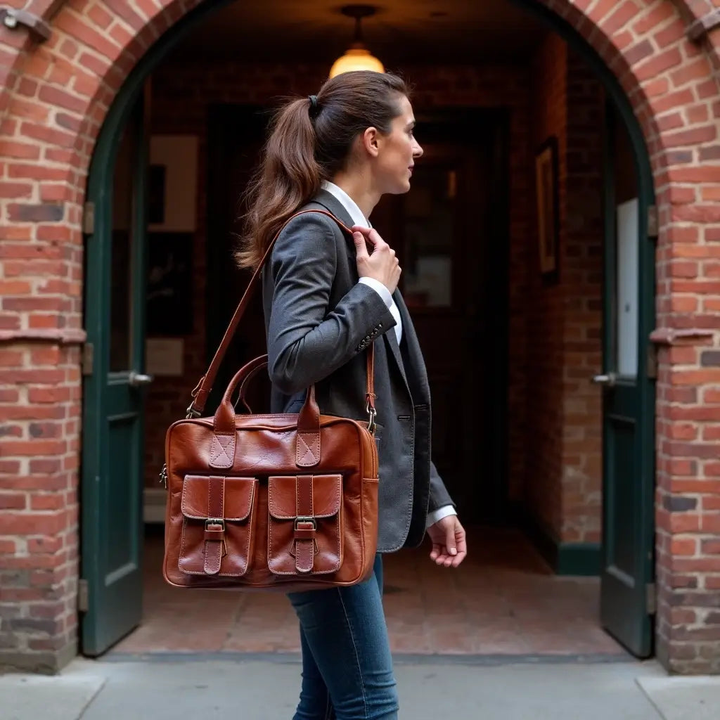 Atlas Leather Laptop Messenger Bag – Professional Briefcase with Brass Hardware image 4