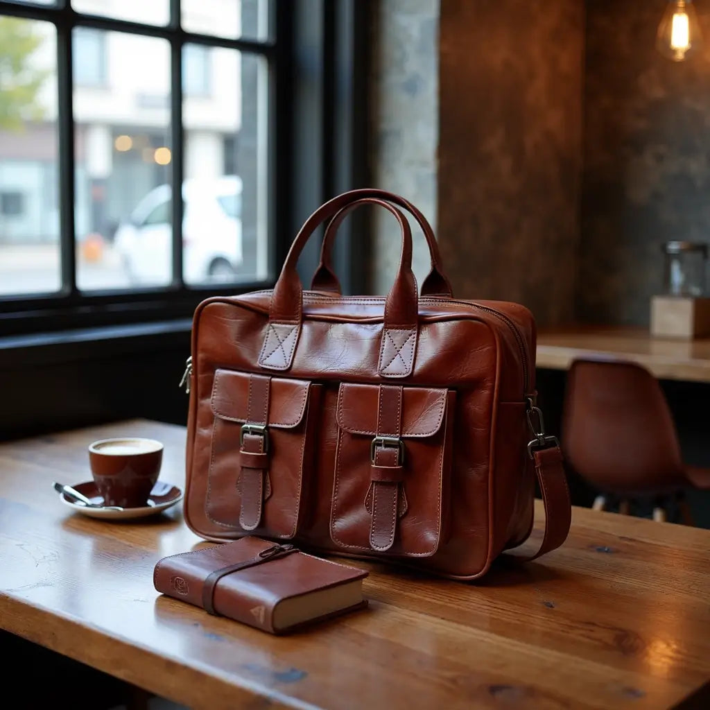 Atlas Leather Laptop Messenger Bag – Professional Briefcase with Brass Hardware image 6