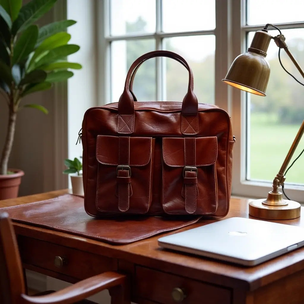 Atlas Leather Laptop Messenger Bag – Professional Briefcase with Brass Hardware image 9