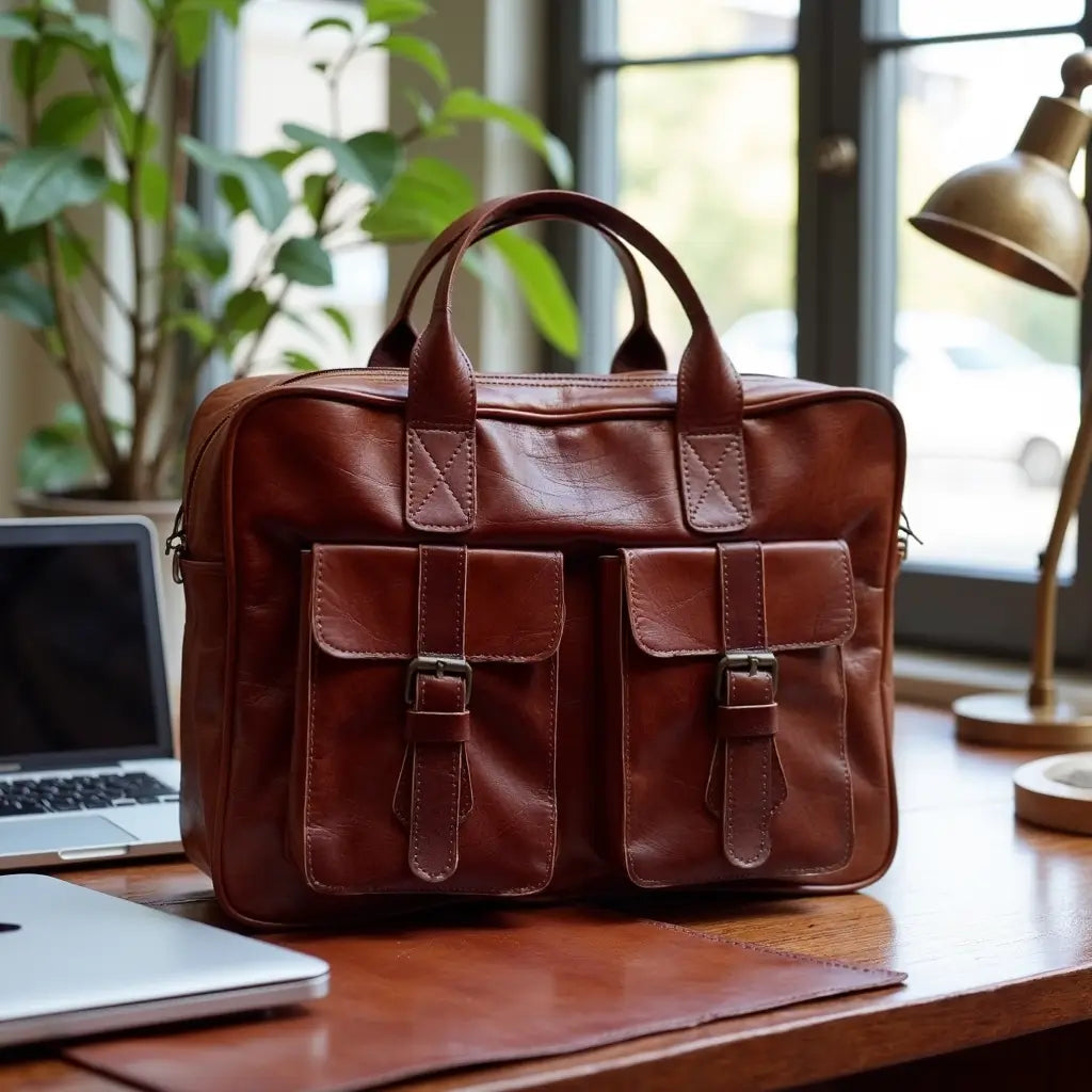 Atlas Leather Laptop Messenger Bag – Professional Briefcase with Brass Hardware image 10