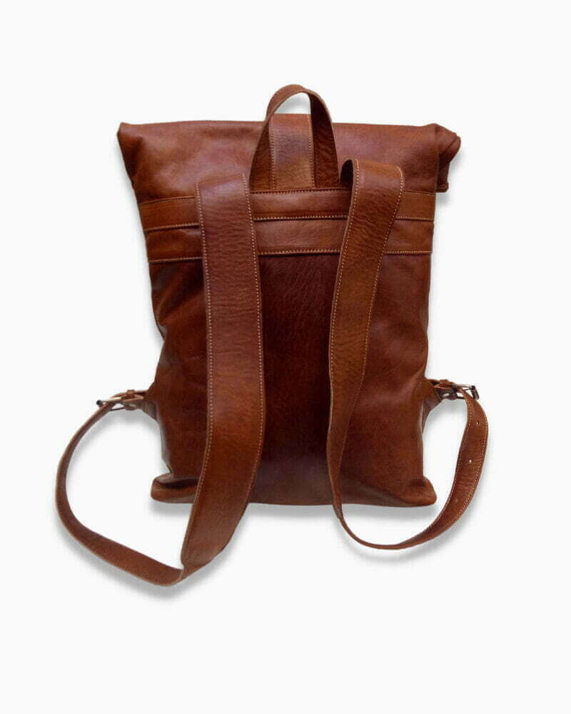 Full-Grain Leather Rolltop Backpack – Handcrafted 10.2″ Travel Bag image 12