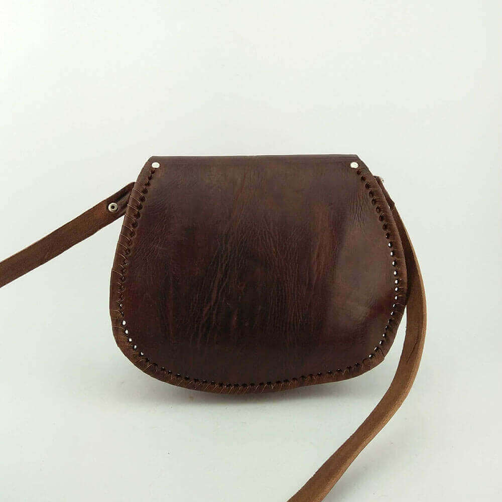 Embossed Leather Shoulder Bag – Handcrafted Brown Saddle Bag with Floral Tooling image 12