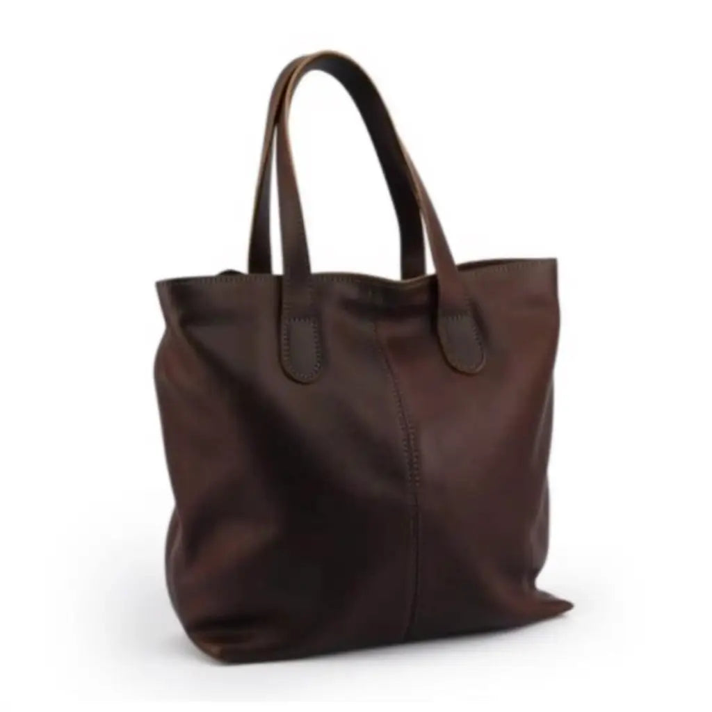 Cognac Leather Tote Bag – Handcrafted City Carryall with Brass Hardware image 6