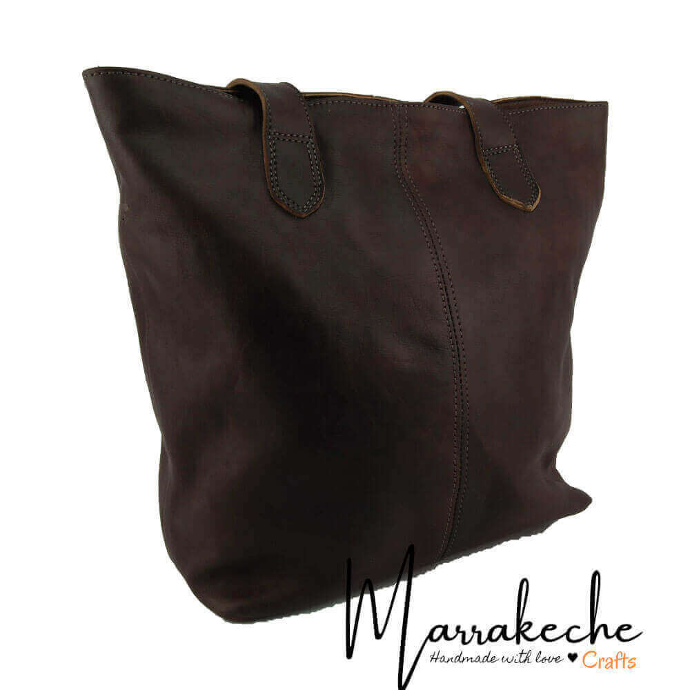 Cognac Leather Tote Bag – Handcrafted City Carryall with Brass Hardware image 8