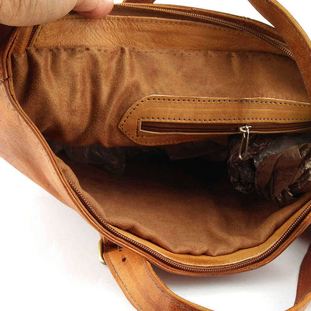 Cognac Leather Tote Bag – Handcrafted City Carryall with Brass Hardware image 11