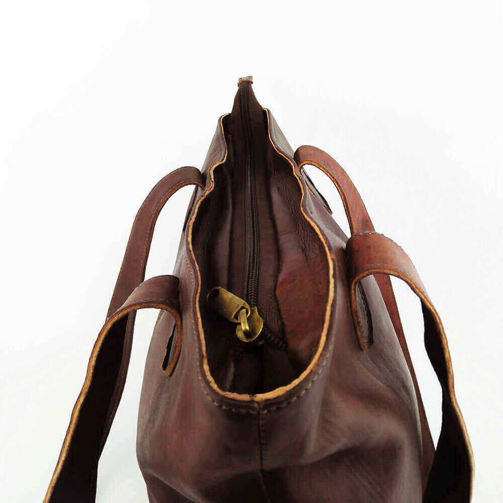 Cognac Leather Tote Bag – Handcrafted City Carryall with Brass Hardware image 12