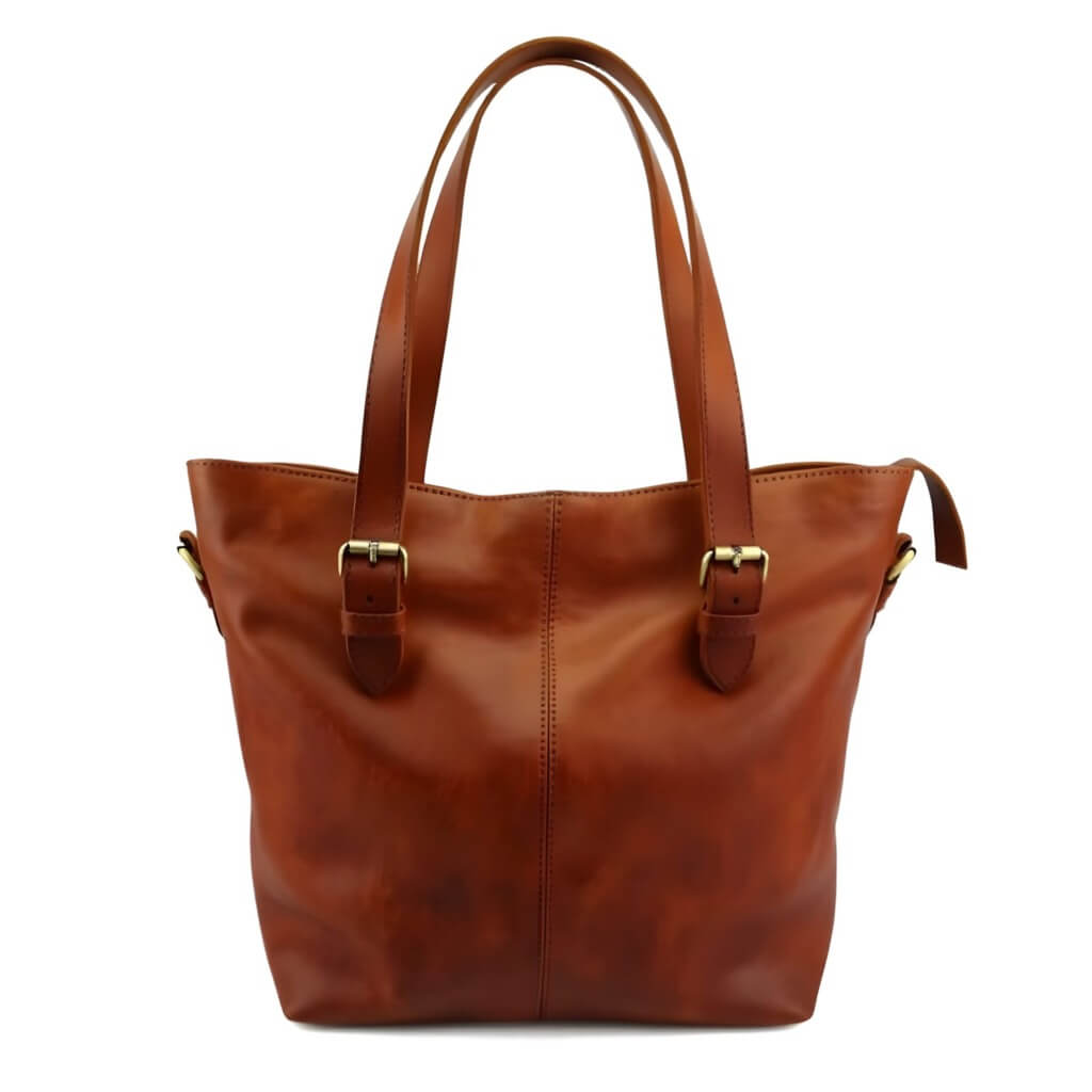 Cognac Leather Tote Bag – Handcrafted City Carryall with Brass Hardware image