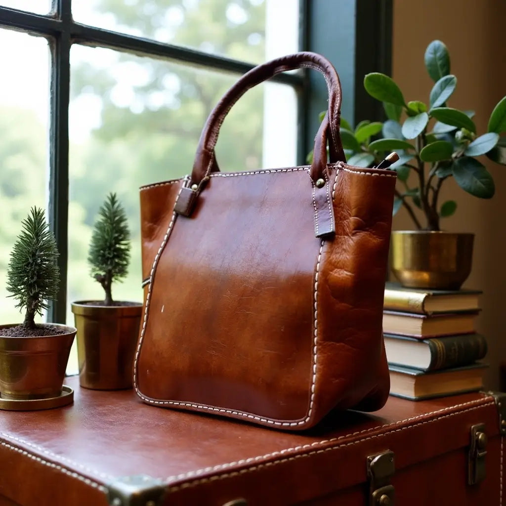 Handmade Brown Leather Tote Bag with Zipper – Professional Carryall image 5