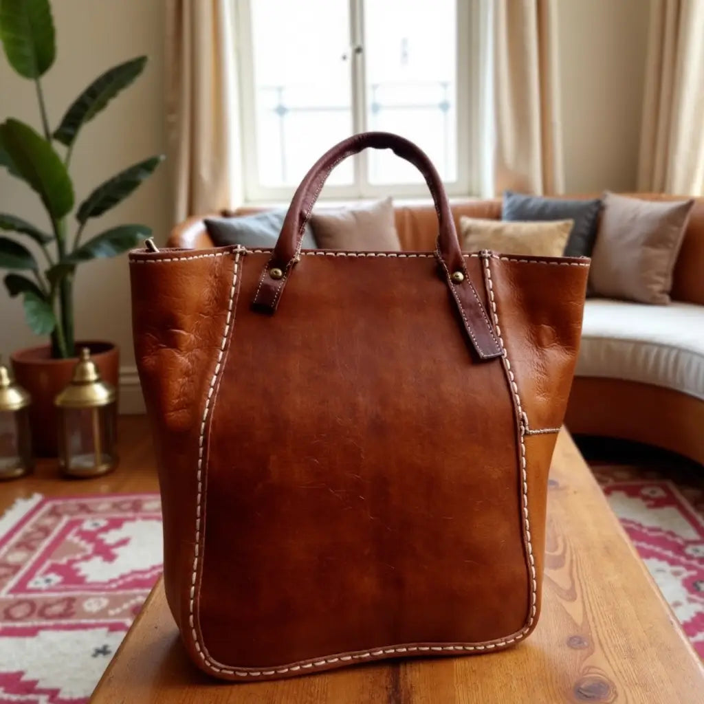 Handmade Brown Leather Tote Bag with Zipper – Professional Carryall image 6