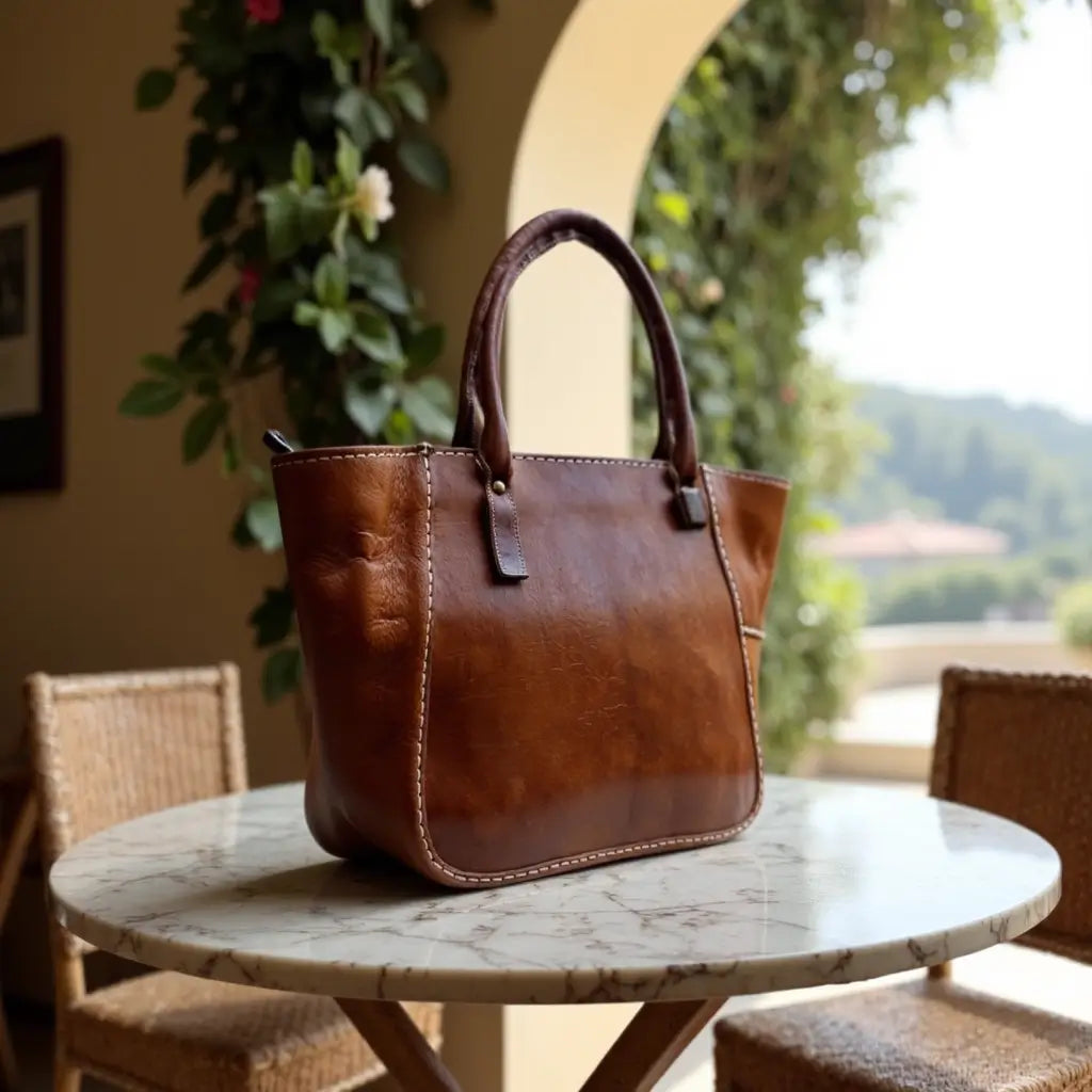 Handmade Brown Leather Tote Bag with Zipper – Professional Carryall image 7