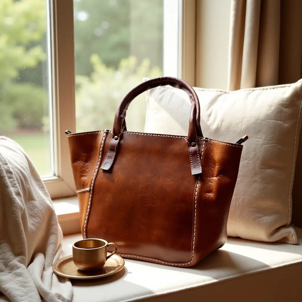 Handmade Brown Leather Tote Bag with Zipper – Professional Carryall image 8