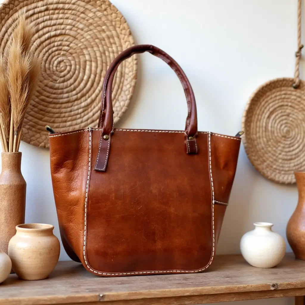 Handmade Brown Leather Tote Bag with Zipper – Professional Carryall image 9