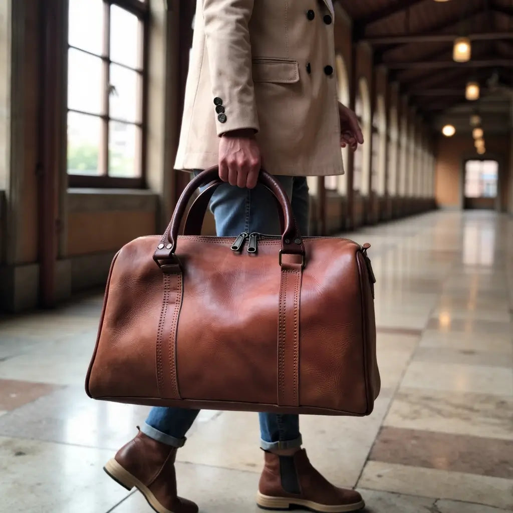 Cognac Leather Travel Bag 60cm – Handcrafted Weekend Duffle image