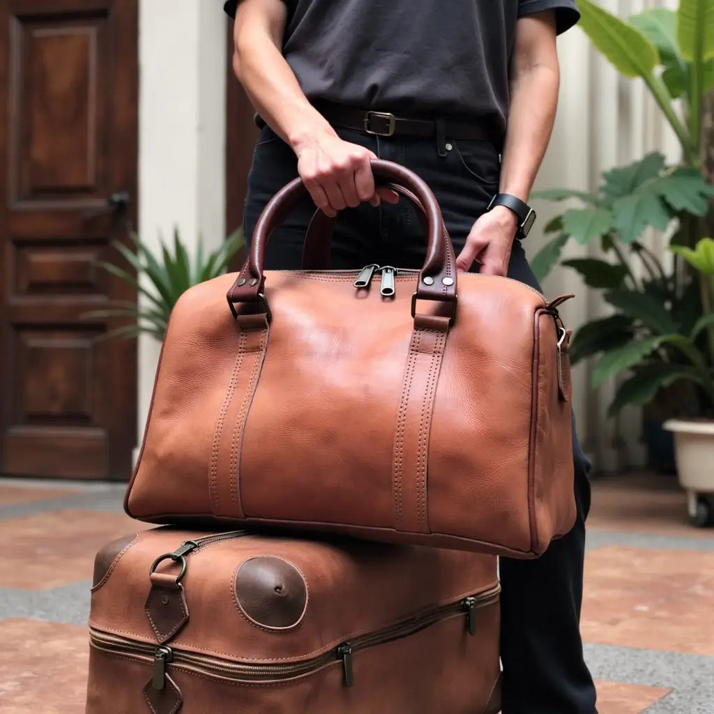 Cognac Leather Travel Bag 60cm – Handcrafted Weekend Duffle image 3