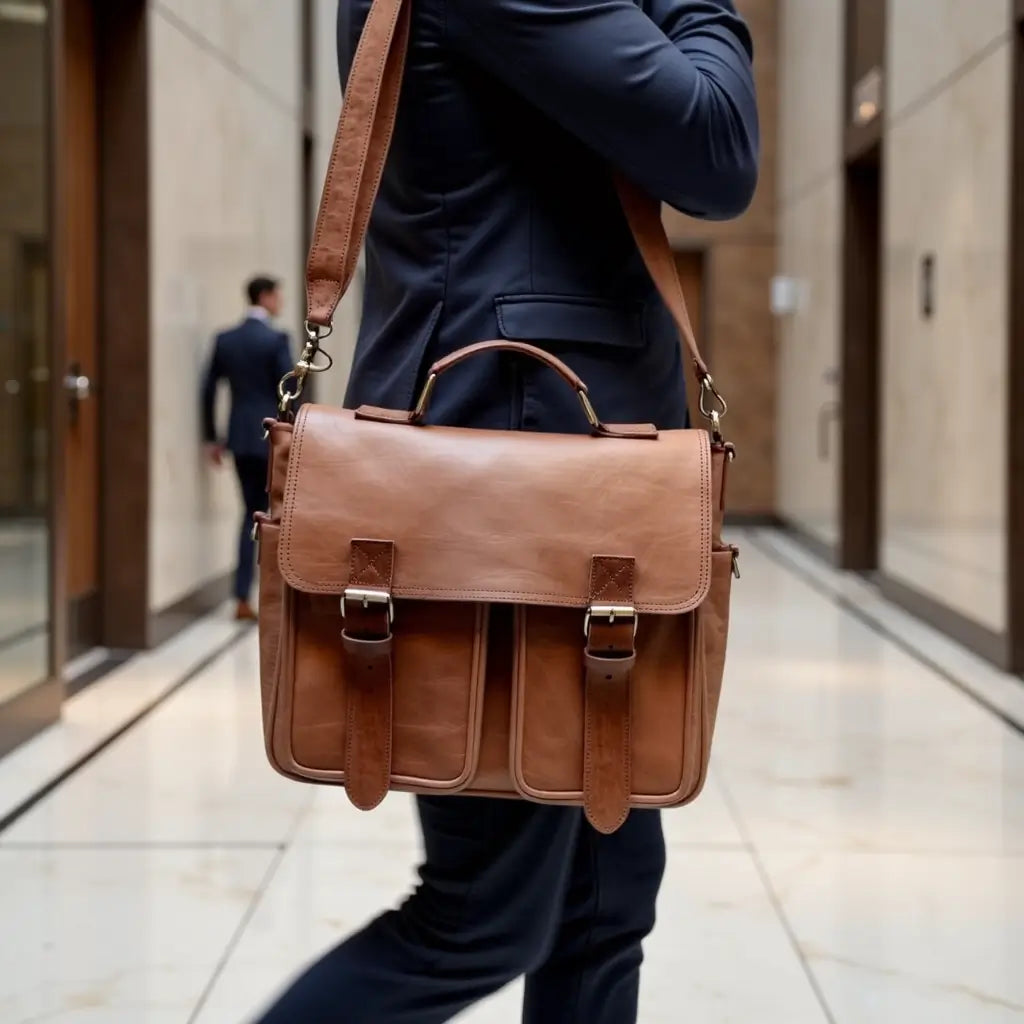 Casablanca Mens Leather Shoulder Bag – Handcrafted Professional Satchel image 4