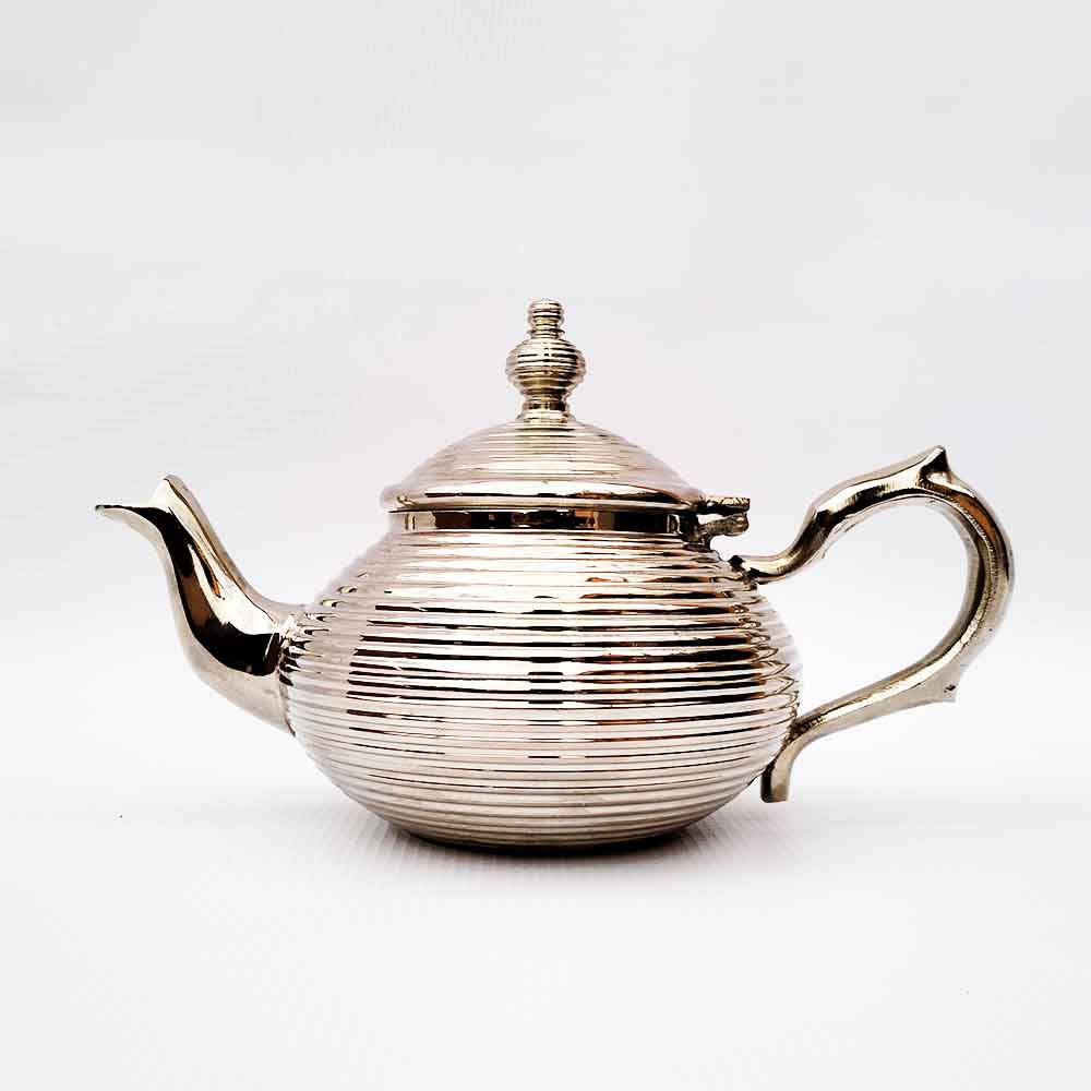 Silver-Plated Ribbed Teapot – Contemporary Moroccan Tea Service image