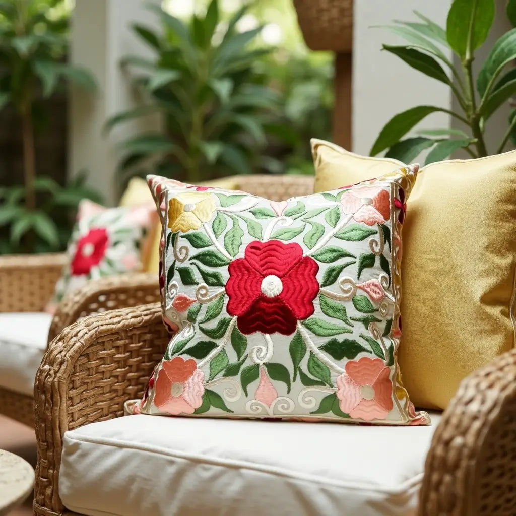 Floral Embroidered Cotton Pillow Covers Set of 2 – Handcrafted Cushions image 4