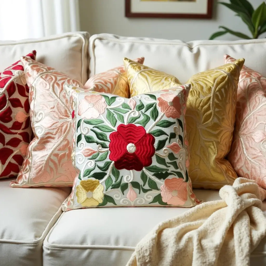 Floral Embroidered Cotton Pillow Covers Set of 2 – Handcrafted Cushions image 6