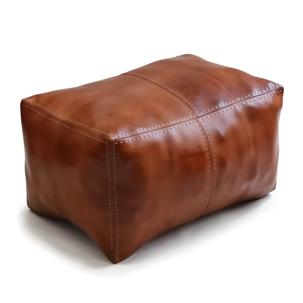 Leather Rectangle Ottoman 36″ – Handcrafted Floor Pouf Footrest image