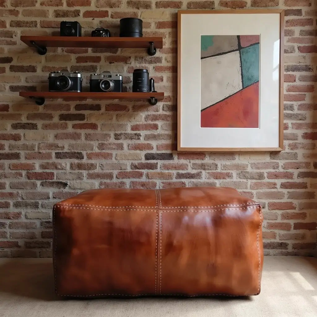 Leather Rectangle Ottoman 36″ – Handcrafted Floor Pouf Footrest image 4