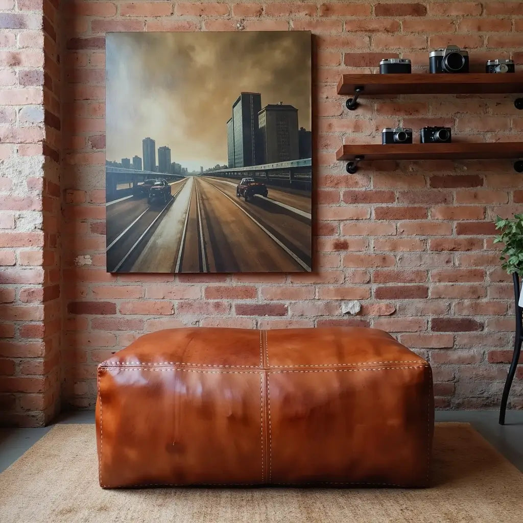 Leather Rectangle Ottoman 36″ – Handcrafted Floor Pouf Footrest image 5