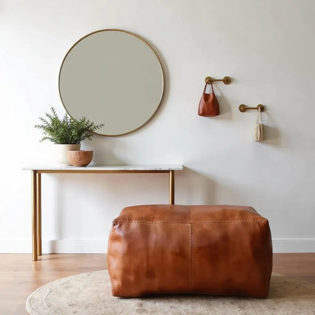 Leather Rectangle Ottoman 36″ – Handcrafted Floor Pouf Footrest image 7