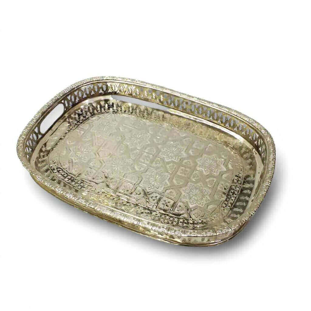 Silver-Plated Brass Serving Tray – Rectangular with Geometric Pattern image 5
