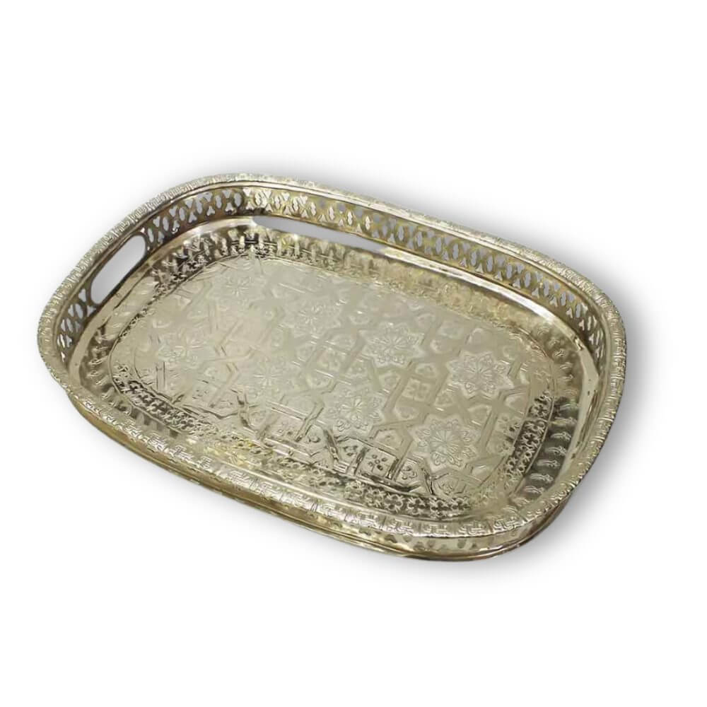 Silver-Plated Brass Serving Tray – Rectangular with Geometric Pattern image 6