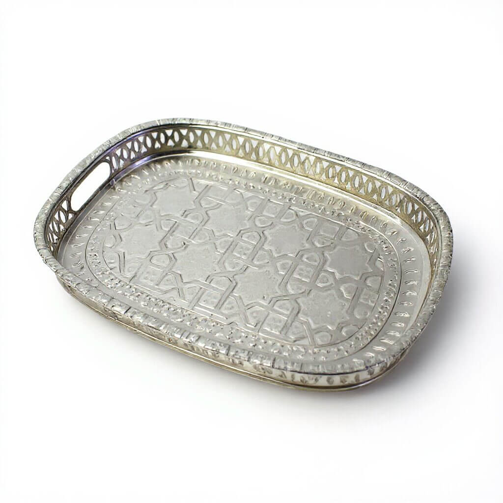 Silver-Plated Brass Serving Tray – Rectangular with Geometric Pattern image