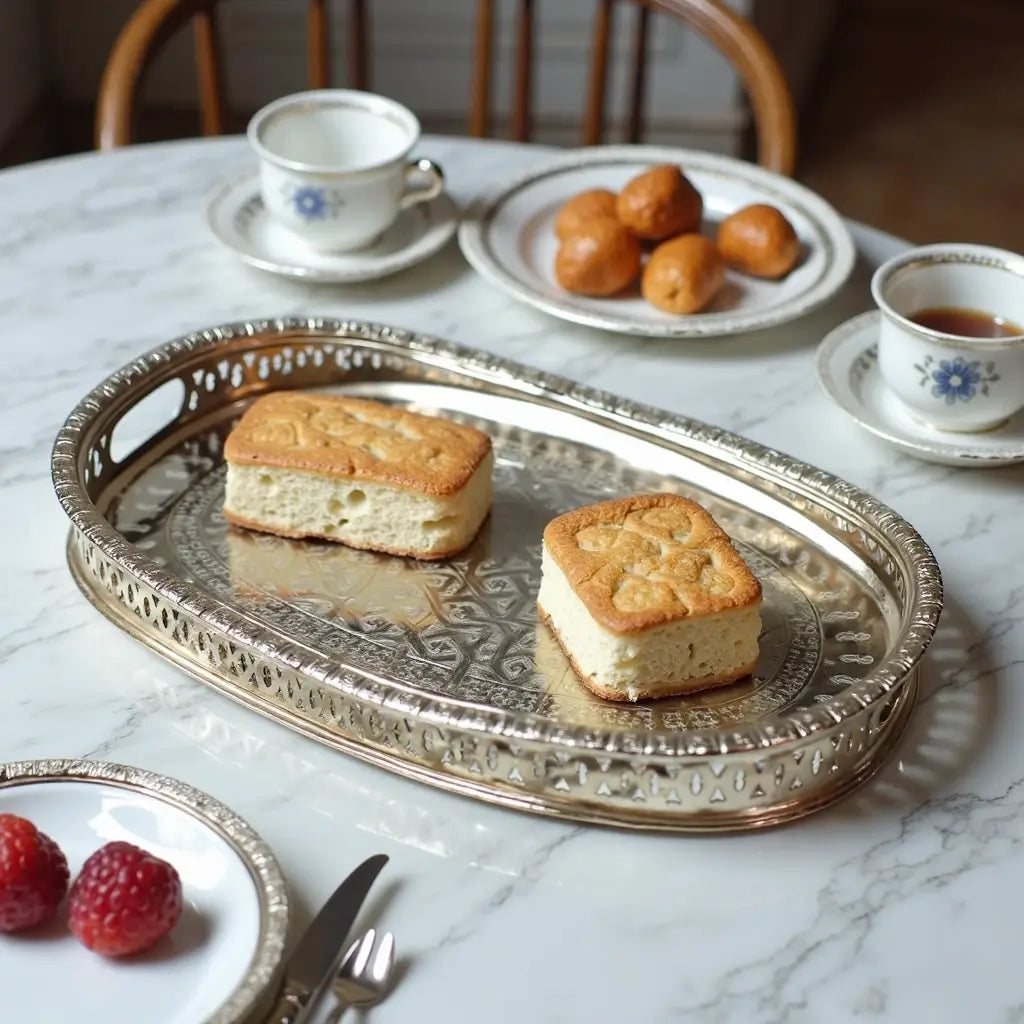 Silver-Plated Brass Serving Tray – Rectangular with Geometric Pattern image 3