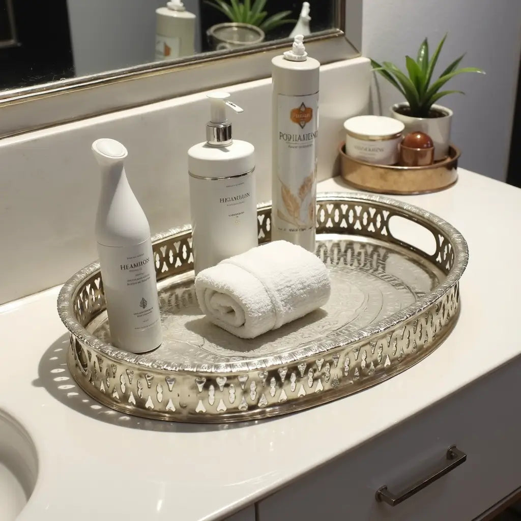 Silver-Plated Brass Serving Tray – Rectangular with Geometric Pattern image