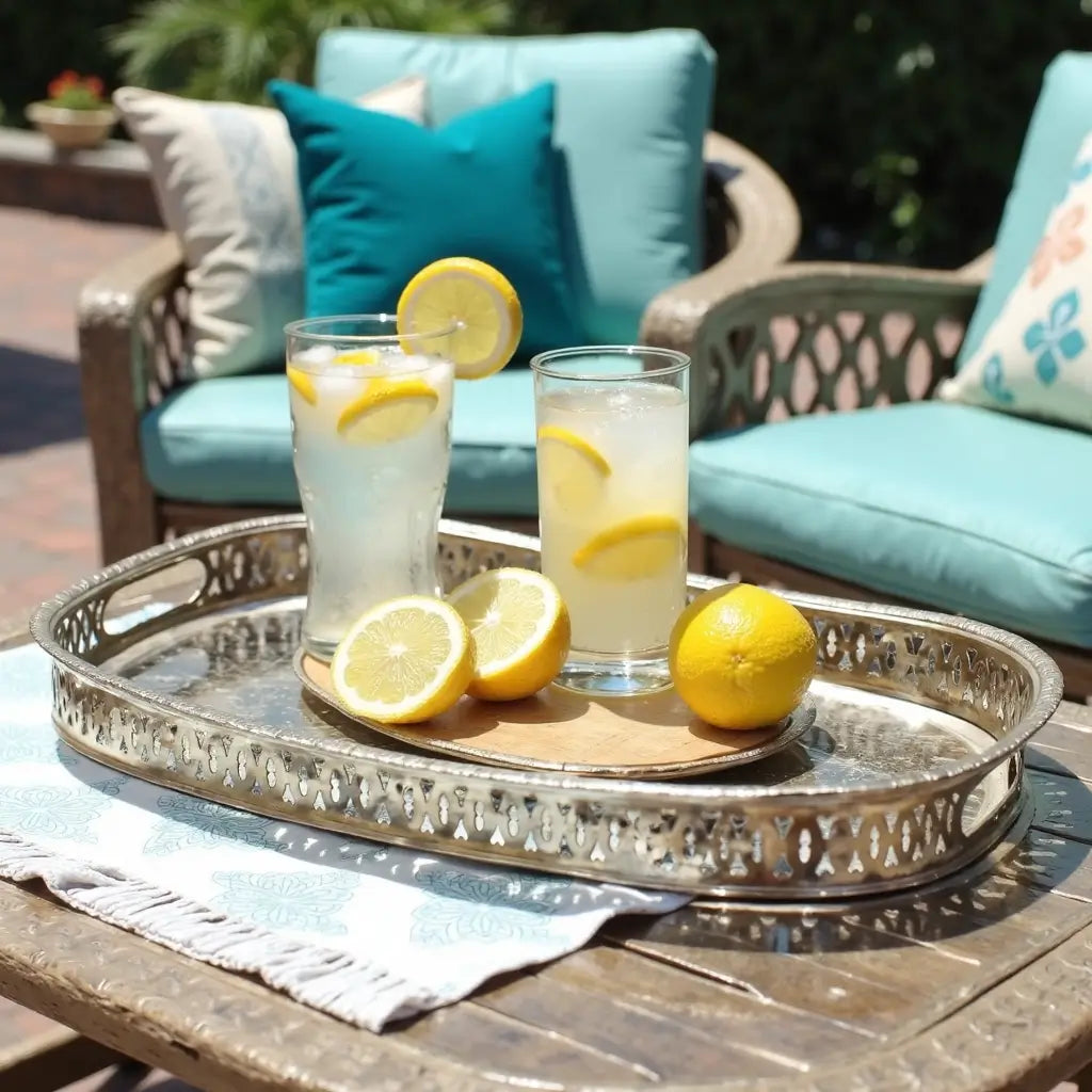 Silver-Plated Brass Serving Tray – Rectangular with Geometric Pattern image 4