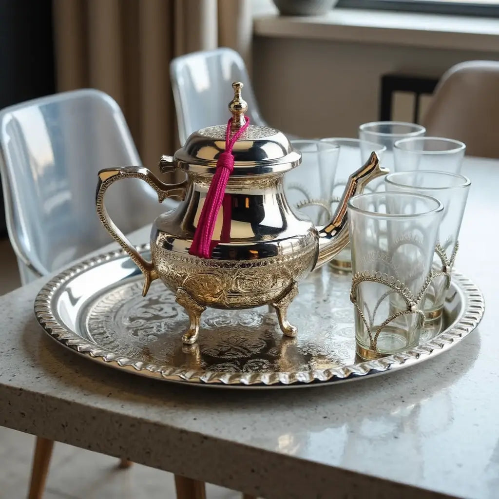 Silver Tea Gift Set – Handcrafted 6 Glass Service with Engraved Teapot image 3