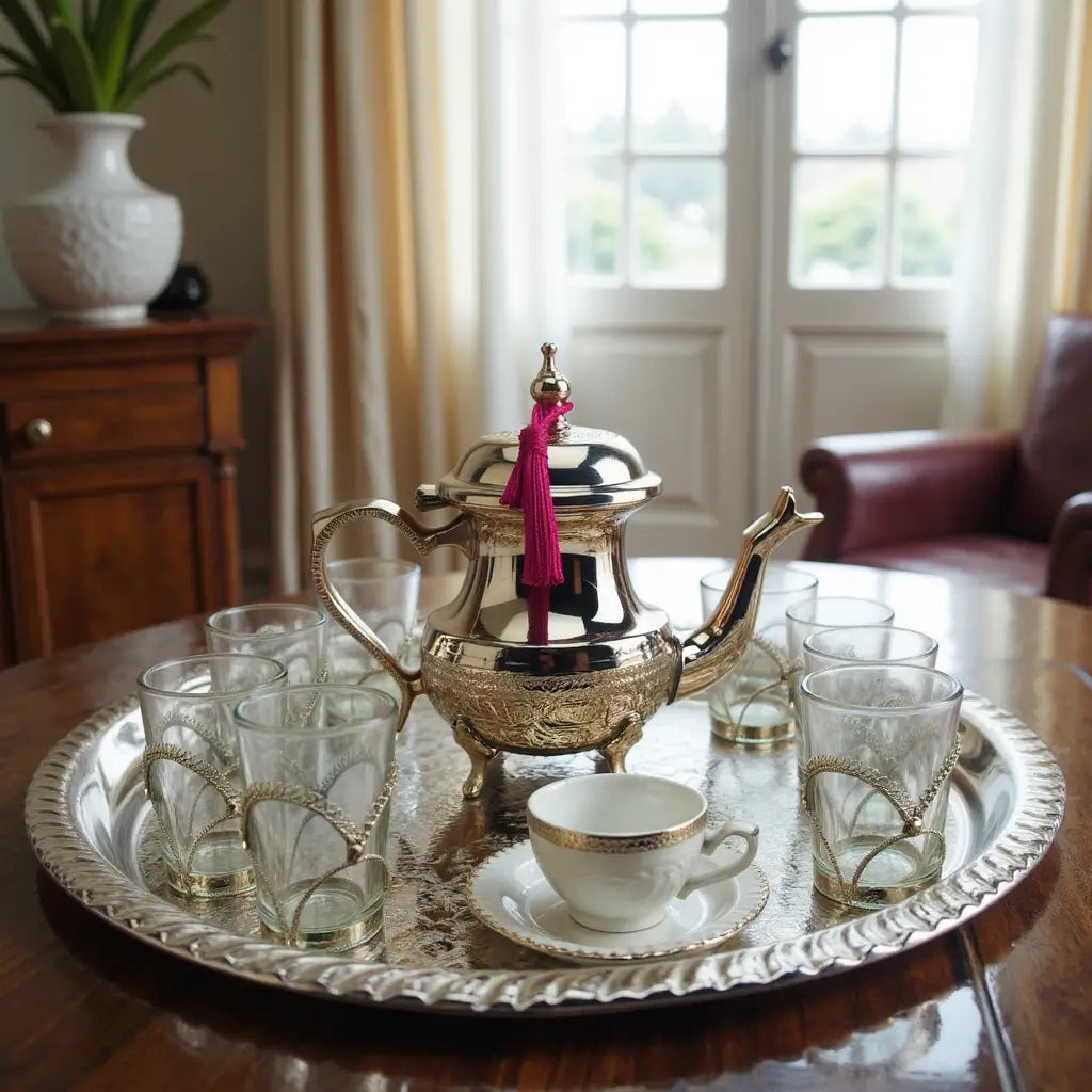 Silver Tea Gift Set – Handcrafted 6 Glass Service with Engraved Teapot image 2