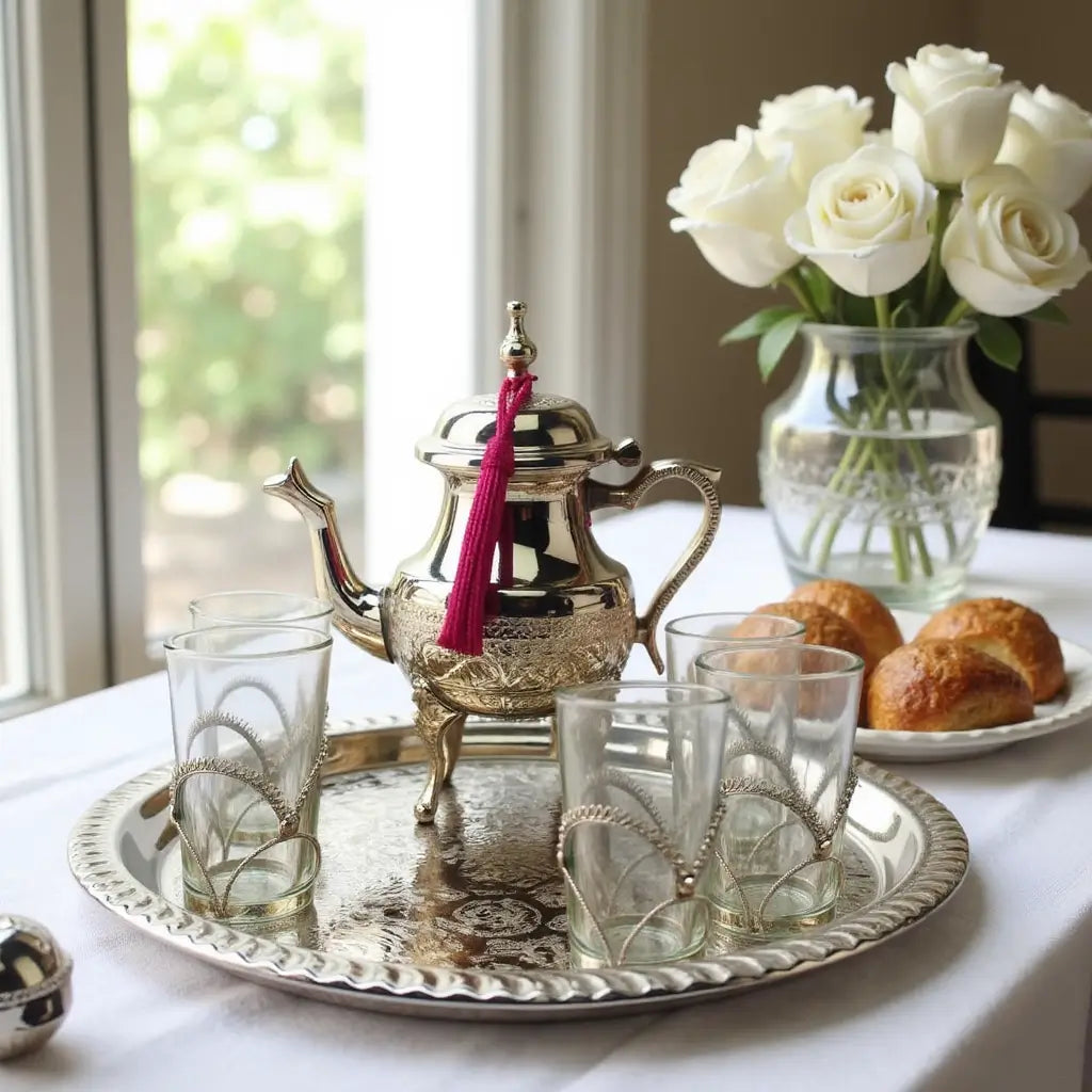 Silver Tea Gift Set – Handcrafted 6 Glass Service with Engraved Teapot image 4