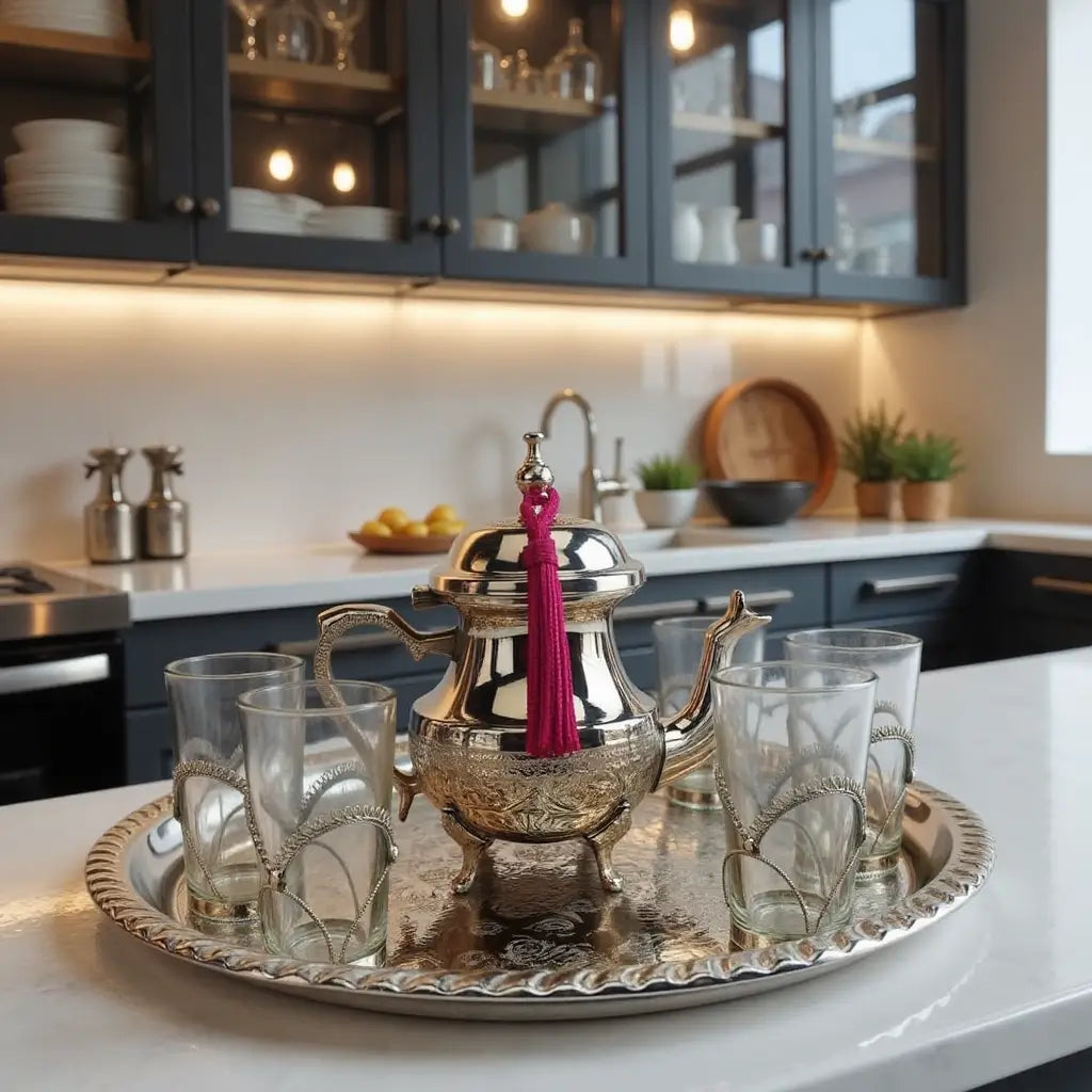 Silver Tea Gift Set – Handcrafted 6 Glass Service with Engraved Teapot image 5