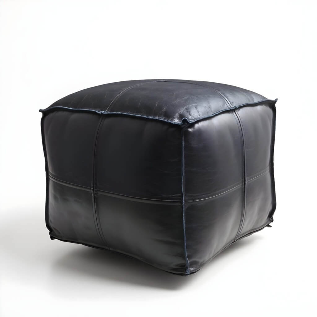 Black Leather Square Pouf Ottoman – Handcrafted Floor Seating in 14 Sizes image