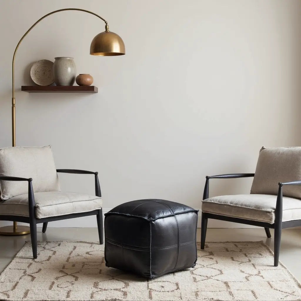 Black Leather Square Pouf Ottoman – Handcrafted Floor Seating in 14 Sizes image 8