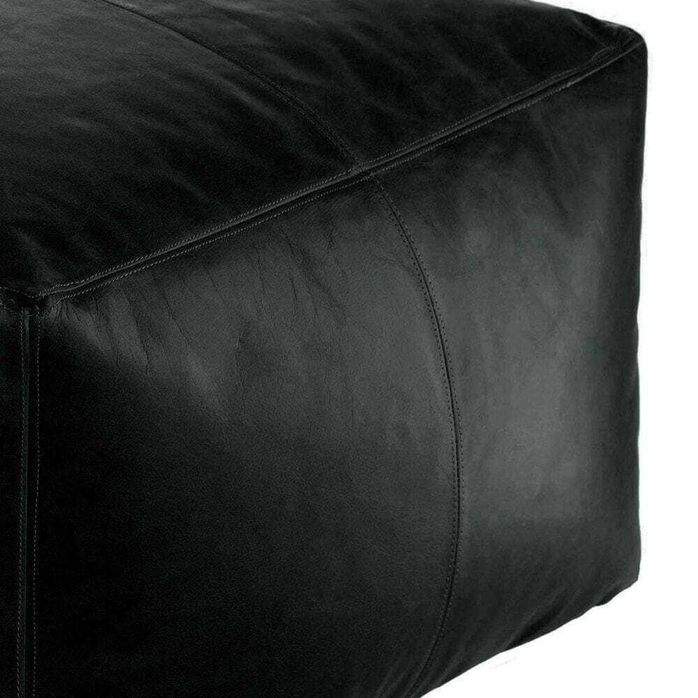 Black Leather Square Pouf Ottoman – Handcrafted Floor Seating in 14 Sizes image