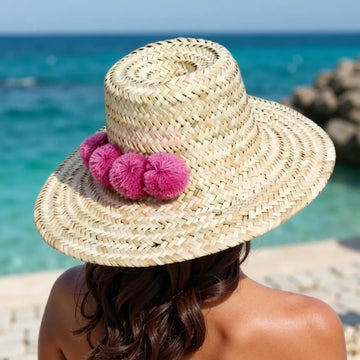 Set Of 2 Handwoven Moroccan Pompom Straw Beach Hat image 5