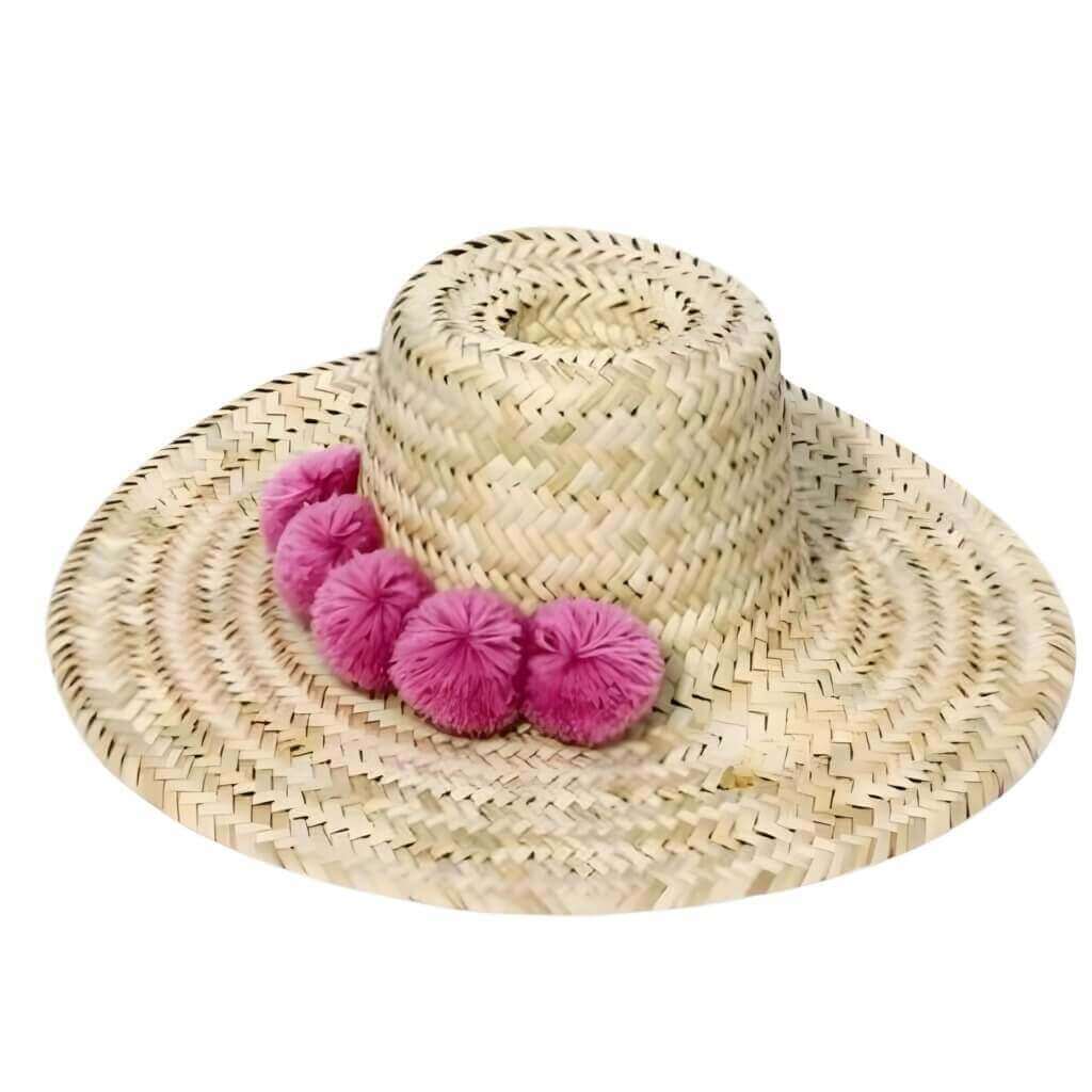 Set Of 2 Handwoven Moroccan Pompom Straw Beach Hat image 7