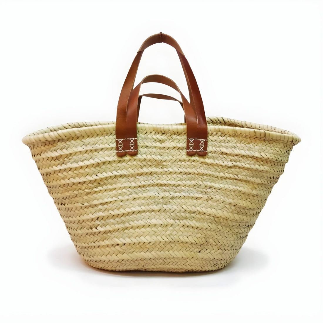 Natural Straw Tote Bag with Dual Leather Handles – Handwoven Beach Basket image