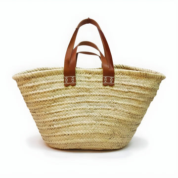 Natural Straw Tote Bag with Dual Leather Handles – Handwoven Beach Basket image