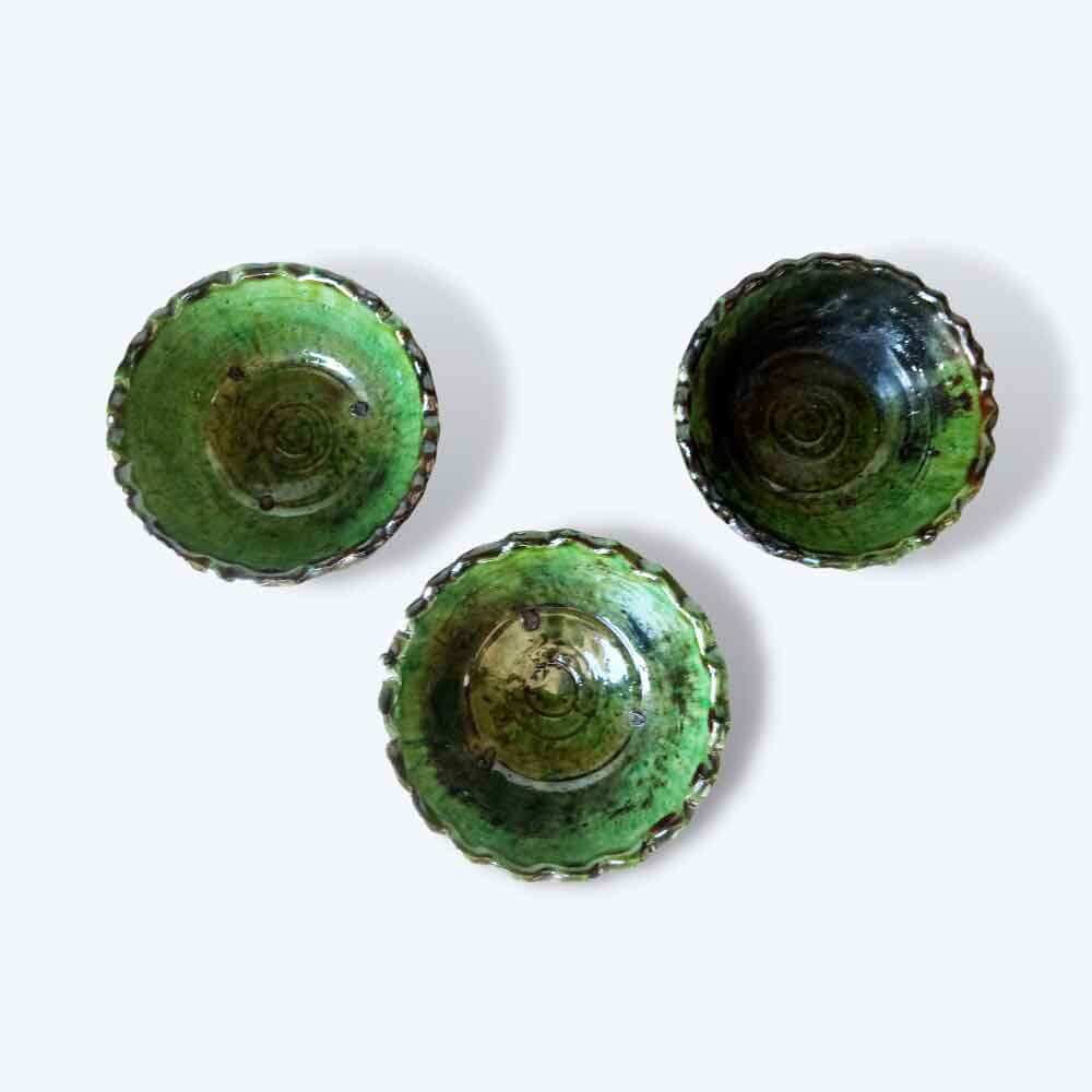 Set of 3 Tamegroute Green Ceramic Bowls – Handcrafted Ruffled Edge Serving Di… image 11