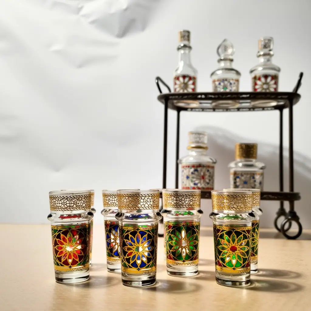 Hand-Painted Oriental Design Tea Glasses Set of 6 with Gold Lids image 6